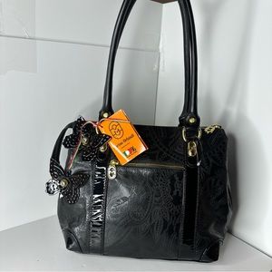 Marino Orlandi Black Satchel with Butterfly Charm